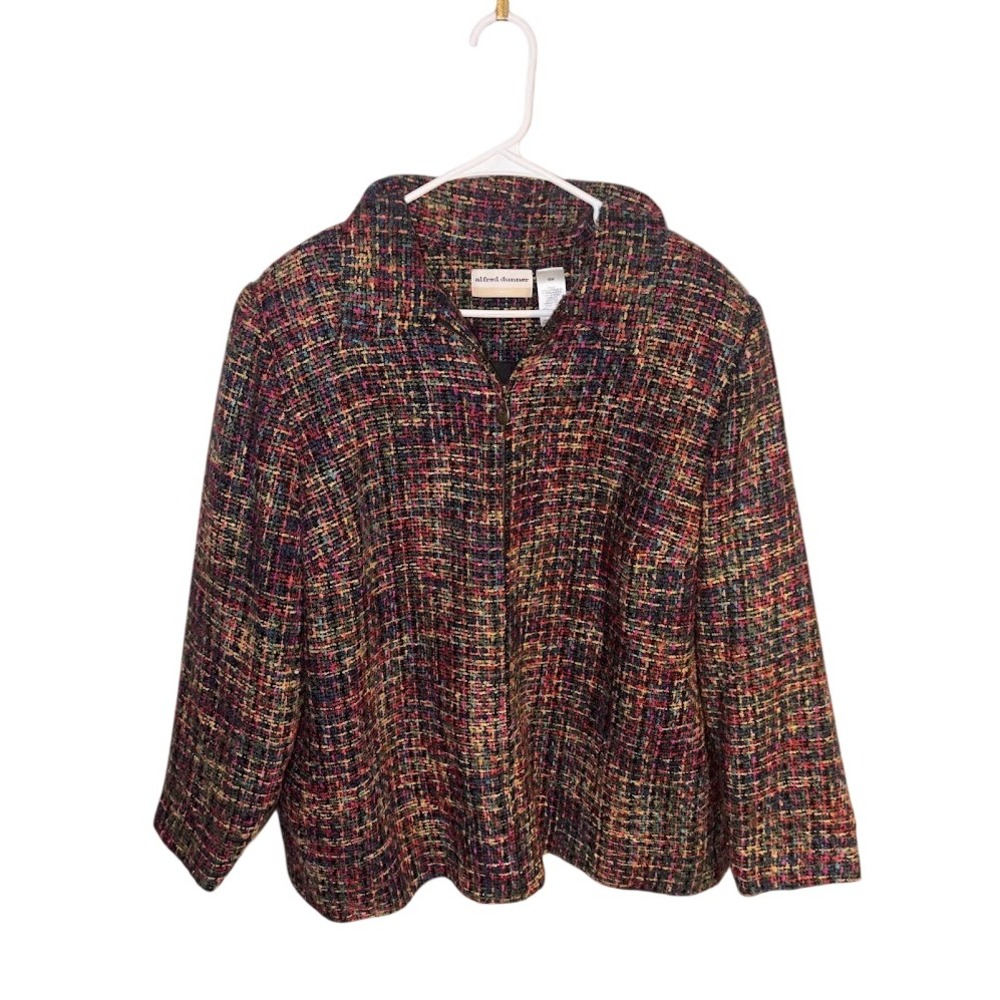 Alfred Dunner Woman Multi Color Tweed Zip Up Jacket Size 16W Acrylic‎ Lined Coat